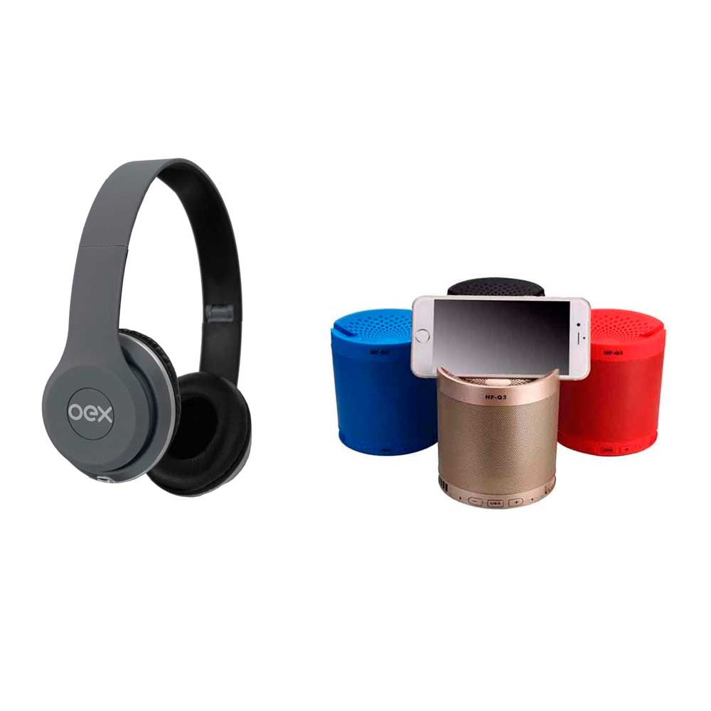 Caixa de Som Bluetooth USB 5W SD Card Shinka + Headset Oex Style Cinza HP103